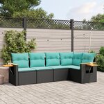 vidaXL Salon de jardin 5 Pièces avec coussins noir résine tressée