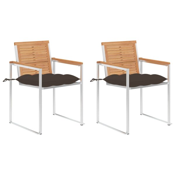 vidaXL Chaises de jardin avec coussins lot de 2 Teck solide et acier