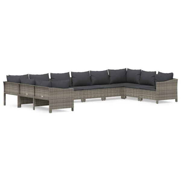 vidaXL Salon de jardin 10 Pièces avec coussins Gris Résine tressée