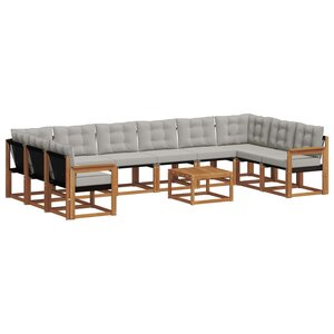 vidaXL Ensemble de canapés d'extérieur 11 Pièces Gris Naturel et Clair