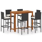vidaXL Ensemble de bar de jardin avec coussins 7 Pièces Noir