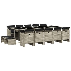 vidaXL Ensemble à manger de jardin et coussins 15 Pièces gris clair rotin