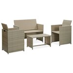 vidaXL Salon de jardin avec coussins 4 Pièces beige résine tressée