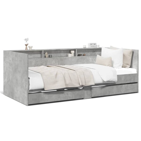 vidaXL Lit de jour avec tiroirs sans matelas gris béton 100x200 cm