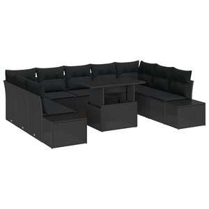 vidaXL Ensemble de canapés de jardin 10 pièces avec coussins en poly rattan noir