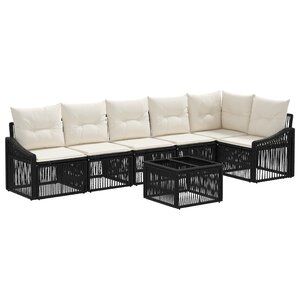 vidaXL Ensemble de canapé de jardin 7 Pièces Noir polyrotin