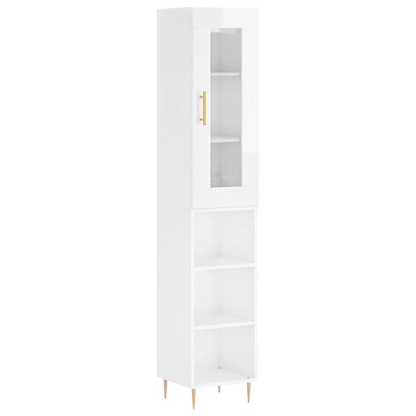 vidaXL Buffet haut Blanc brillant 34 5x34x180 cm Bois d'ingénierie