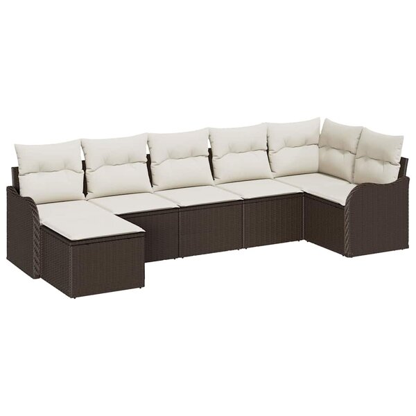 vidaXL Ensemble de canapé de jardin 7 Pièces Marron et blanc Poly rotin