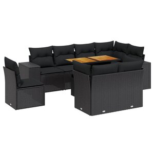 vidaXL Salon de jardin 9 Pièces avec coussins noir résine tressée