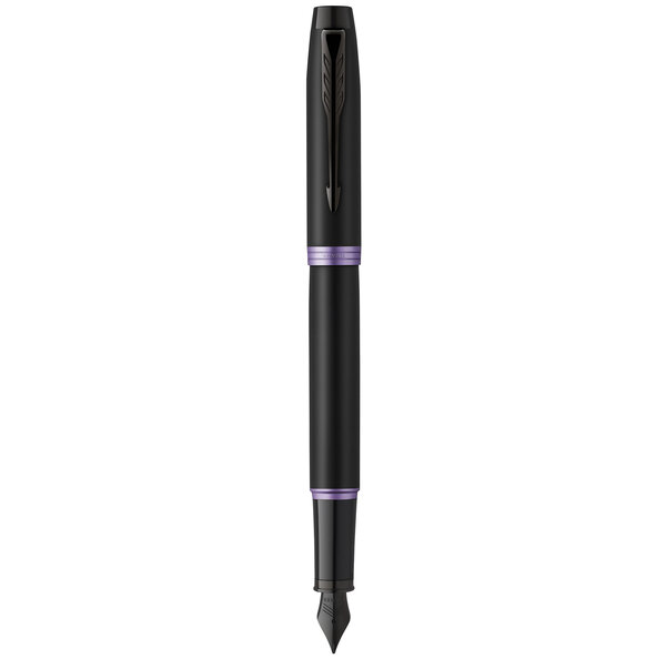 Stylo plume Parker IM Vibrant Rings  Satin noir laqué  attributs violet améthyste  plume moyenne  recharge bleue  Coffret cadeau