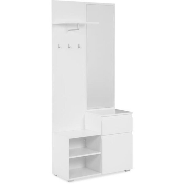 Meuble d'entrée de rangement avec penderie IMAGE - blanc - 1 porte + 1 tiroir - 85 x 195 x 37 cm