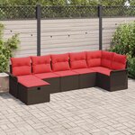 vidaXL Ensemble de canapé de jardin 7 Pièces Marron et rouge polyrotin