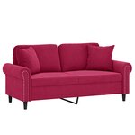 vidaXL Canapé 2 places avec oreillers bordeaux 140 cm velours