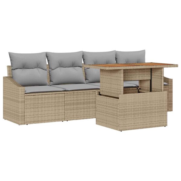 vidaXL Ensemble de canapé de jardin 5 Pièces Beige Poly rotin