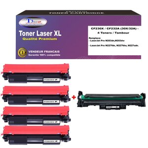 T3AZUR - 4 Toner+1 Tambour compatibles avec HP LaserJet Pro M203 M203dn M203dw CF230X CF232A (HP30X HP32A)