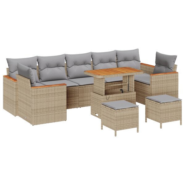 Ensemble de Canapés de Jardin de 10 Pièces avec Coussins Beige Rattan Poly Acajou