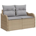 Ensemble de Canapé de Jardin 12 Pièces avec Coussins Rotin Poly Beige Acacia