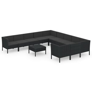 Salon de jardin meuble d'extérieur ensemble de mobilier 12 pièces avec coussins résine tressée noir 02_0015667