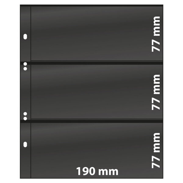 Feuilles Multi Collect Lindner noires à 3 bandes pour carnets de timbres.