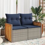 vidaXL Canapé de jardin 2 places avec coussins gris résine tressée