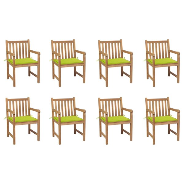 vidaXL Chaises de jardin lot de 8 avec coussins vert vif Bois de teck