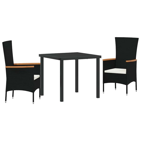 vidaXL Ensemble de salle à manger pour jardin avec coussin 3 Pièces Noir