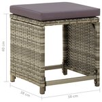 vidaXL Tabourets de jardin lot de 4 avec coussins Résine tressée Gris