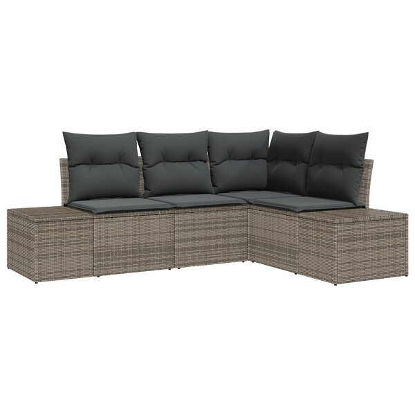 vidaXL Ensemble Canapé de Jardin de 4 Pièces avec Coussins Gris Rattan Poly
