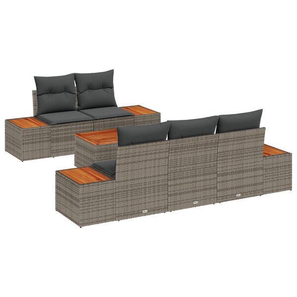 vidaXL Salon de jardin 6 pièces avec coussins gris en poly rattan et acacia
