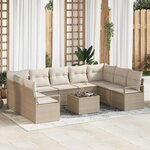 vidaXL Ensemble de canapé de jardin 10 Pièces Beige Poly rotin