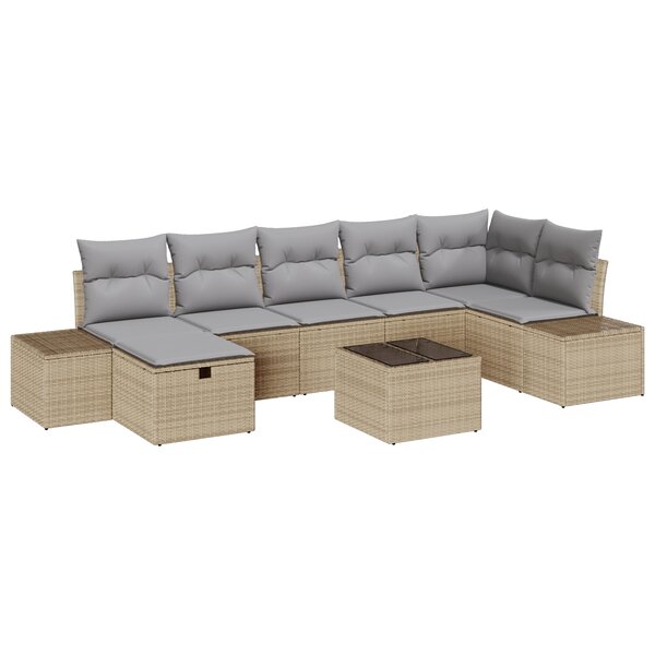 vidaXL Ensemble de Canapé de Jardin 8 Pièces avec Coussin Beige Poly Rattan