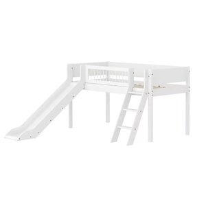 Flexa WHITE Lit mi-hauteur avec echelle inclinee et toboggan 90 x 200 cm Barriere a barreaux Blanc