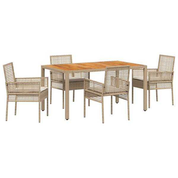 vidaXL Ensemble de salle à manger de jardin 5 pièces avec coussins beige en poly rotin