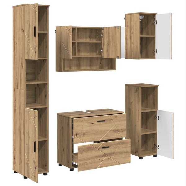 vidaXL Ensemble de mobilier de salle de bain 5 Pièces chêne artisanal