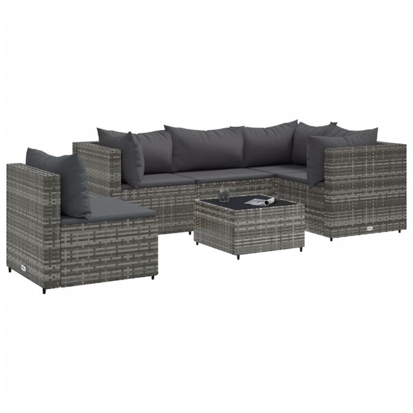 vidaXL Salon de jardin 6 Pièces avec coussins Gris Résine tressée