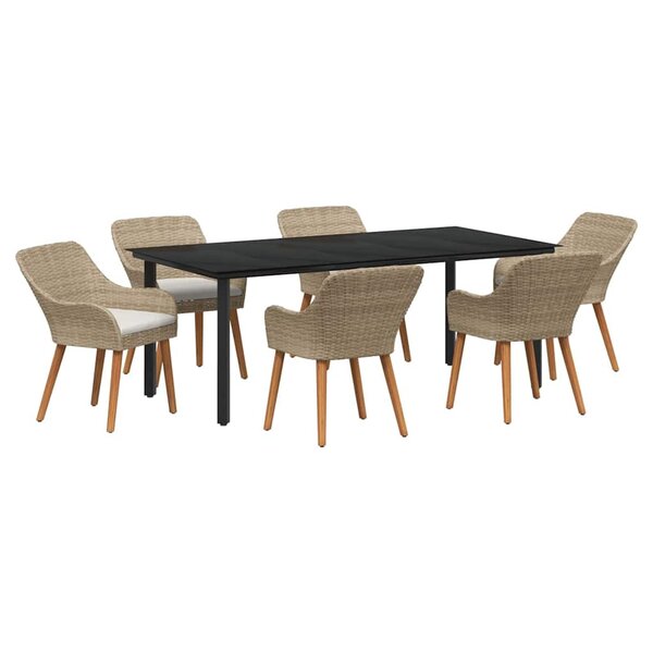 vidaXL Ensemble de salle à manger pour jardin 7 Pièces Beige polyrotin