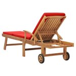 vidaXL Chaise longue avec coussin Bois de teck solide Rouge