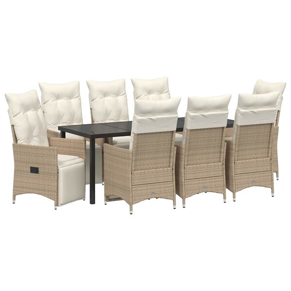 vidaXL Ensemble de salle à manger pour jardin 9 Pièces Beige polyrotin
