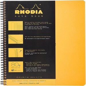 Rhodia Cahier à Spirale (Reliure Intégrale) Notebook Orange - A4+ - Petits Carreaux - 160 pages Détachables
