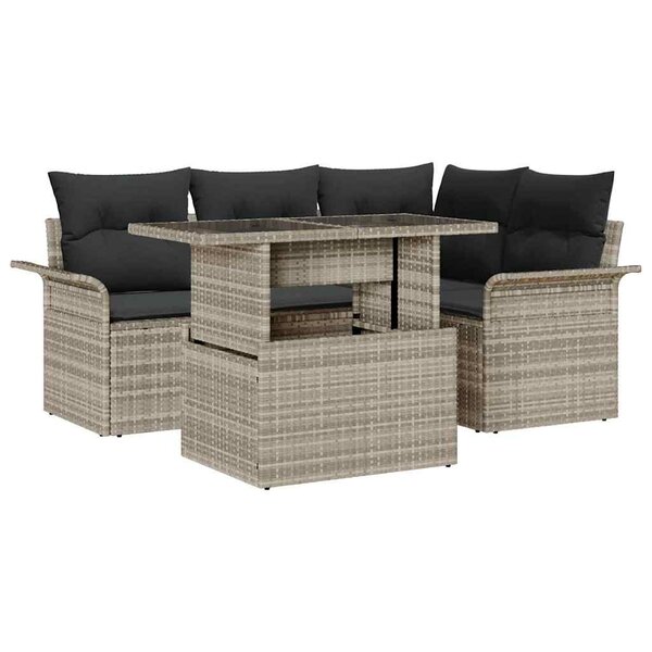 vidaXL Ensemble de canapé de jardin 5 Pièces Gris clair Poly rotin