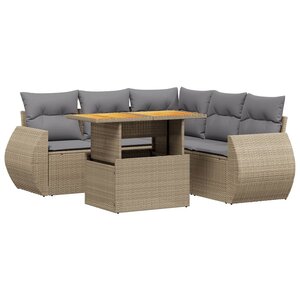 vidaXL Salon de jardin avec coussins 6 Pièces beige résine tressée