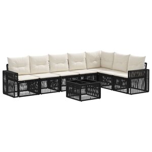 vidaXL Ensemble de canapé de jardin 8 pc Noir et blanc crème polyrotin