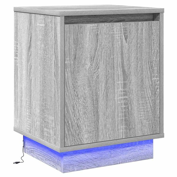 vidaXL Table de chevet avec lumières LED Gris Sonoma 39x34 5x50 cm