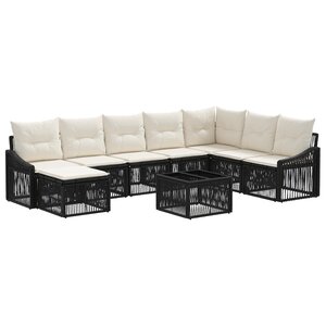 vidaXL Ensemble de canapé de jardin 9 pc Noir polyrotin