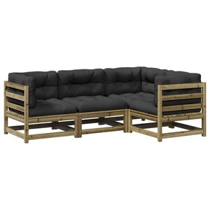 vidaXL Salon de jardin 4 Pièces avec coussins bois de pin imprégné