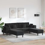 vidaXL Canapé en velours avec coussin 3 Pièces Noir 208 cm Velours