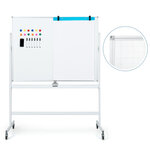 Tableau blanc mobile magnétique double face quadrillé 120 x 90 cm tableau réversible effaçable à sec 2 hauteurs réglables 12 aimants 6 stylos blanc 20_0006554