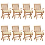 vidaXL Chaises de jardin et coussins blanc crème lot de 8 Teck massif