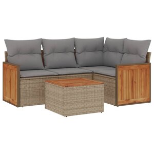 vidaXL Salon de jardin avec coussins 5 Pièces beige résine tressée