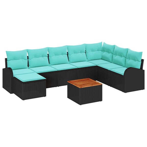 vidaXL Ensemble de canapé de jardin 9 Pièces Noir et turquoise polyrotin